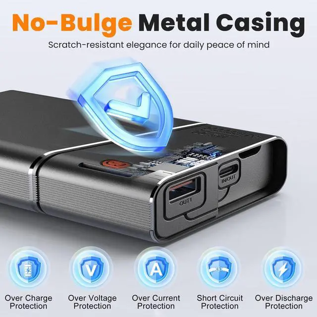 Alt view image 5 of 7 - Portable Charger Power Bank, 20000mAh 22.5W PD Super Fast Charging Powerbank with Built-in USB C in&Out Cable, External Phone Battery Pack for iPhone 17/16/15 iPad Samsung S24 Android etc