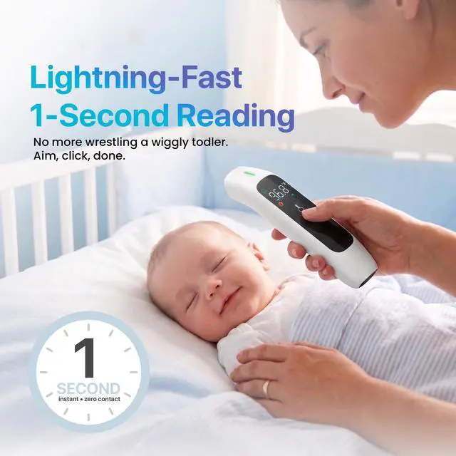Alt view image 2 of 7 - No-Touch Infrared Forehead Thermometer for Adults & Kids 1-Second Fast Reading, 3-Mode Digital Thermometer (Forehead, Object & Room), Fever Alarm with 3-Color Indicator, Mute Mode, 35 Memory Recall
