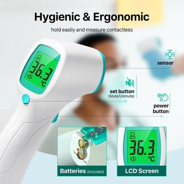 Alt view image 3 of 7 - Non Contact Forehead Thermometer for Adults and Kids, Digital No-Touch Infrared Thermometer Temperature Gun for Baby 3 Color Fever Alarm Accurate Reading 1s Fast Accurate Reading