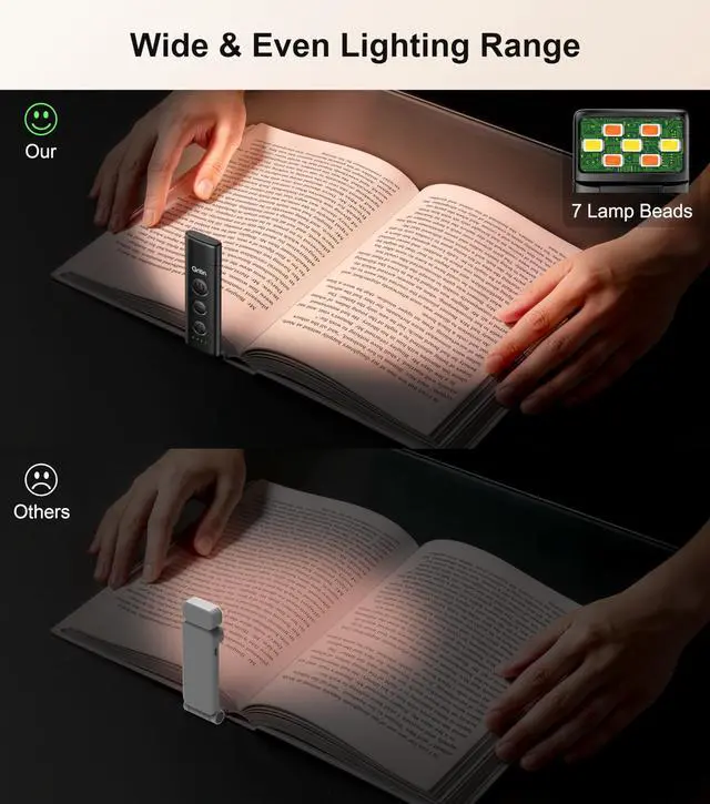Alt view image 5 of 7 - Book Light Rechargeable, Eye Caring 3-Color & 5-Brightness Clip on LED Reading Light for Books in Bed- Stepless Dimming, Long Lasting, Compact Size Flexible Book Lamp for Bookworms-Black