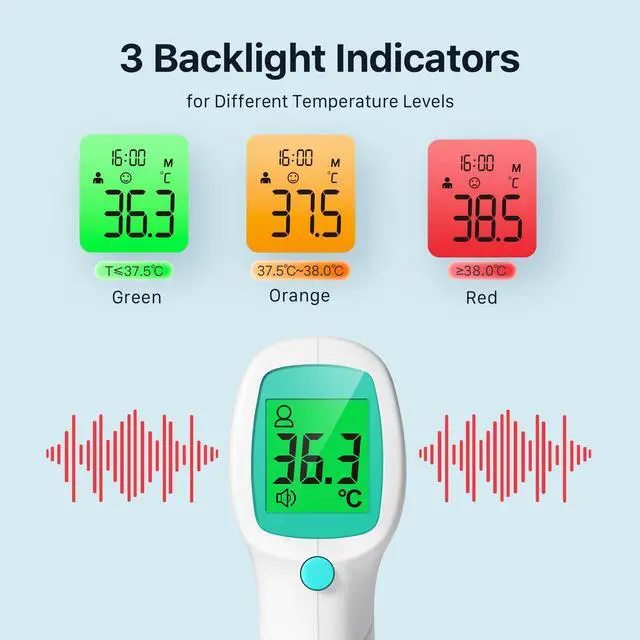 Alt view image 4 of 7 - Non Contact Forehead Thermometer for Adults and Kids, Digital No-Touch Infrared Thermometer Temperature Gun for Baby 3 Color Fever Alarm Accurate Reading 1s Fast Accurate Reading
