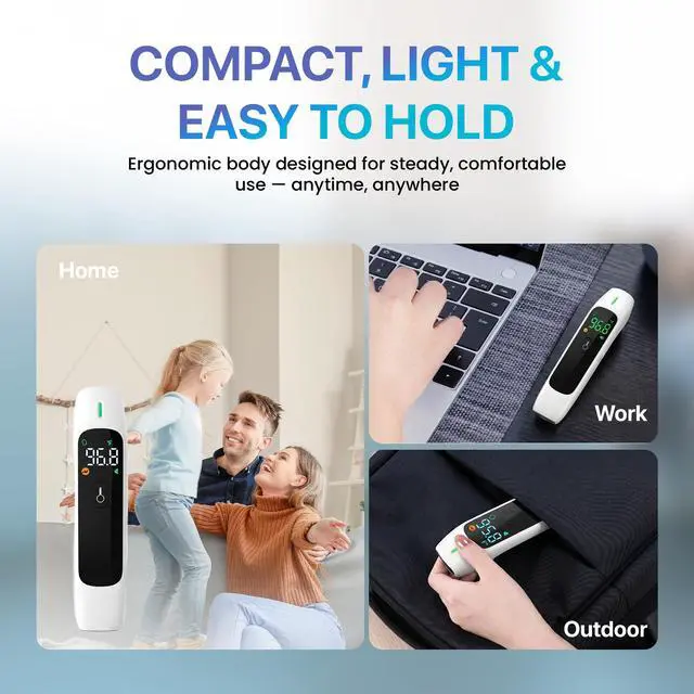 Alt view image 7 of 7 - No-Touch Infrared Forehead Thermometer for Adults & Kids 1-Second Fast Reading, 3-Mode Digital Thermometer (Forehead, Object & Room), Fever Alarm with 3-Color Indicator, Mute Mode, 35 Memory Recall
