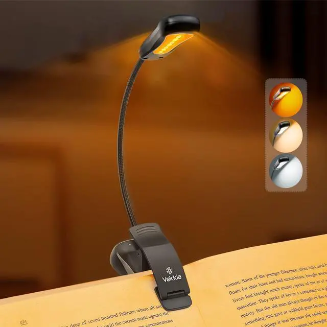 Main image of /LuminoLite Rechargeable Amber Book Light, Clip on Lights for Reading in Bed, 3 Brightness × 3 Color Temperature, 2.1 oz Lightweight, 70 Hrs Reading, Perfect for Readers & Kids (Black)