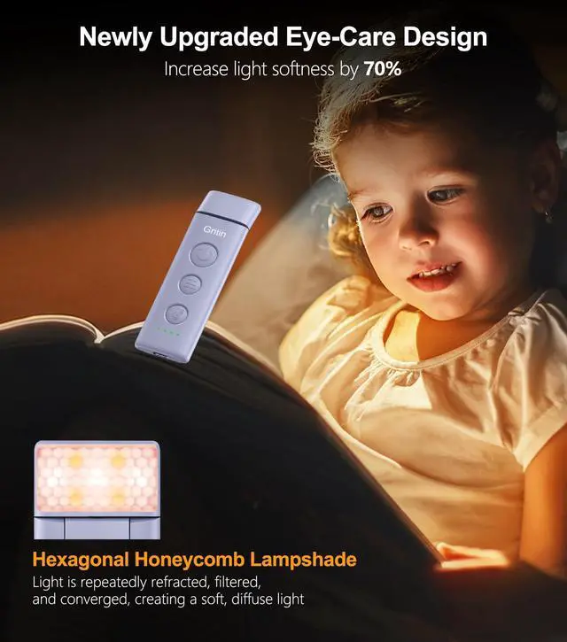 Alt view image 4 of 7 - Book Light Rechargeable, Eye Caring 3-Color & 5-Brightness Clip on LED Reading Light for Books in Bed- Stepless Dimming, Long Lasting, Compact Size Flexible Book Lamp for Bookworms-Purple