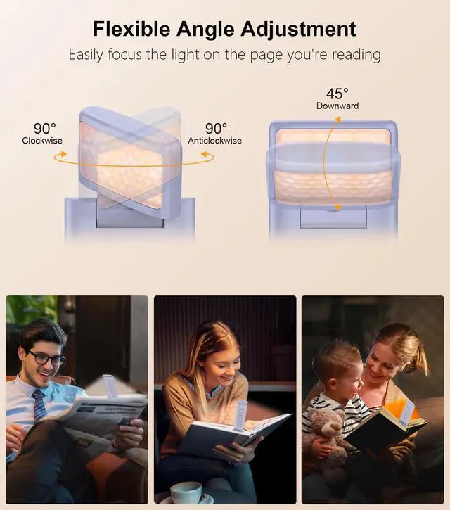 Alt view image 6 of 7 - Book Light Rechargeable, Eye Caring 3-Color & 5-Brightness Clip on LED Reading Light for Books in Bed- Stepless Dimming, Long Lasting, Compact Size Flexible Book Lamp for Bookworms-Purple