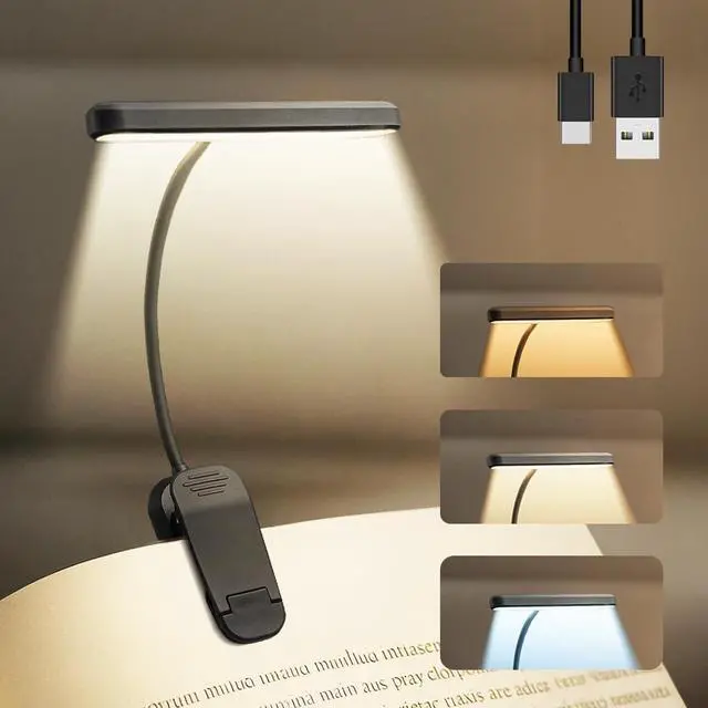 Main image of Rechargeable Book Light for Reading in Bed 25 LED - Eye Caring 15 Level Stepless Dimming, Extended 90Hrs Runtime, Lightweight Clip on Light, Gifts for Book Lovers, Black