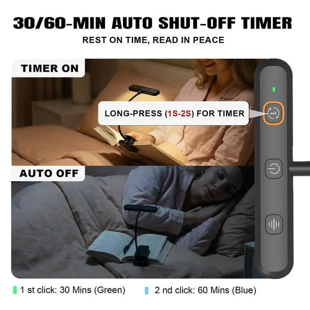 Alt view image 3 of 7 - Rechargeable Book Light for Reading in Bed 25 LED - Eye Caring 15 Level Stepless Dimming, Extended 90Hrs Runtime, Lightweight Clip on Light, Gifts for Book Lovers, Black
