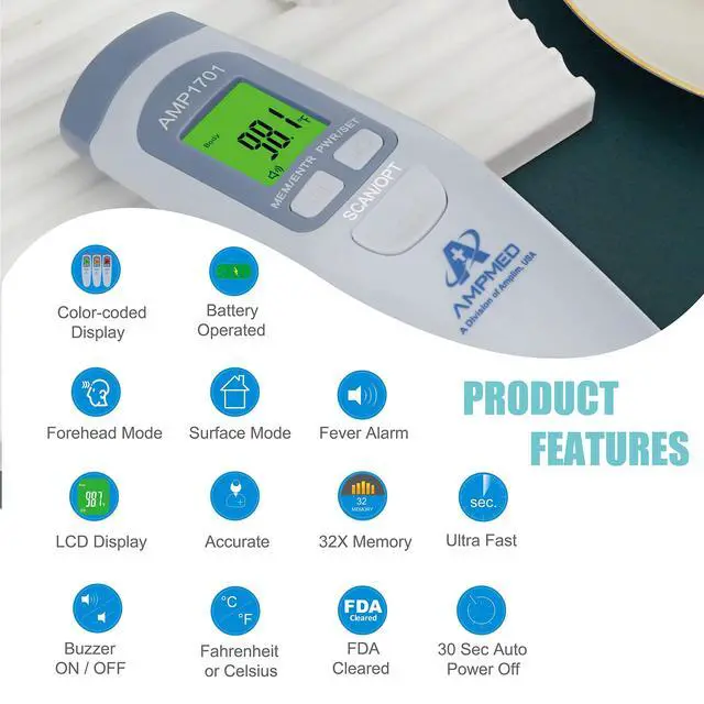 Alt view image 3 of 7 - Medical Grade Forehead Thermometer for Adults, Kids, Baby, Non-Contact Digital Infrared Thermometer, Instant Read, Accurate & Fast Fever Detection, for Home, Clinic, Office Use
