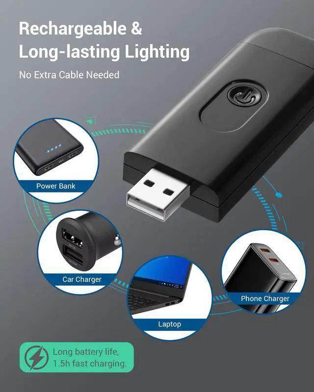 Alt view image 3 of 7 - USB Rechargeable Book Light for Reading in Bed, Warm White, Brightness Adjustable, LED Clip on Book Reading Lights, Perfect for Bookworms, Kids, Black