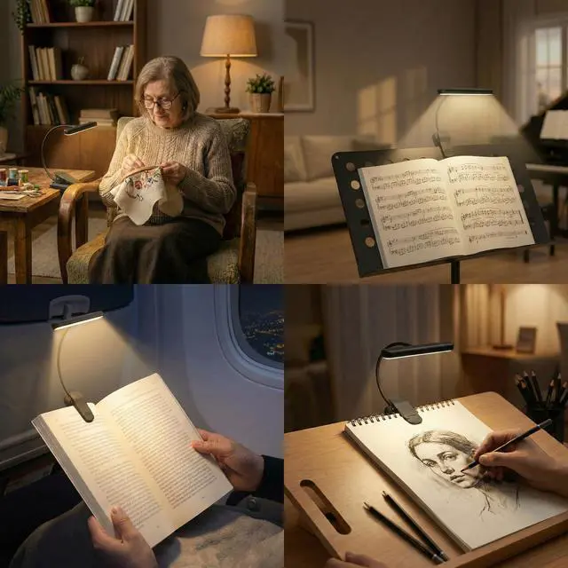 Alt view image 4 of 7 - Rechargeable Book Light for Reading in Bed 25 LED - Eye Caring 15 Level Stepless Dimming, Extended 90Hrs Runtime, Lightweight Clip on Light, Gifts for Book Lovers, Black