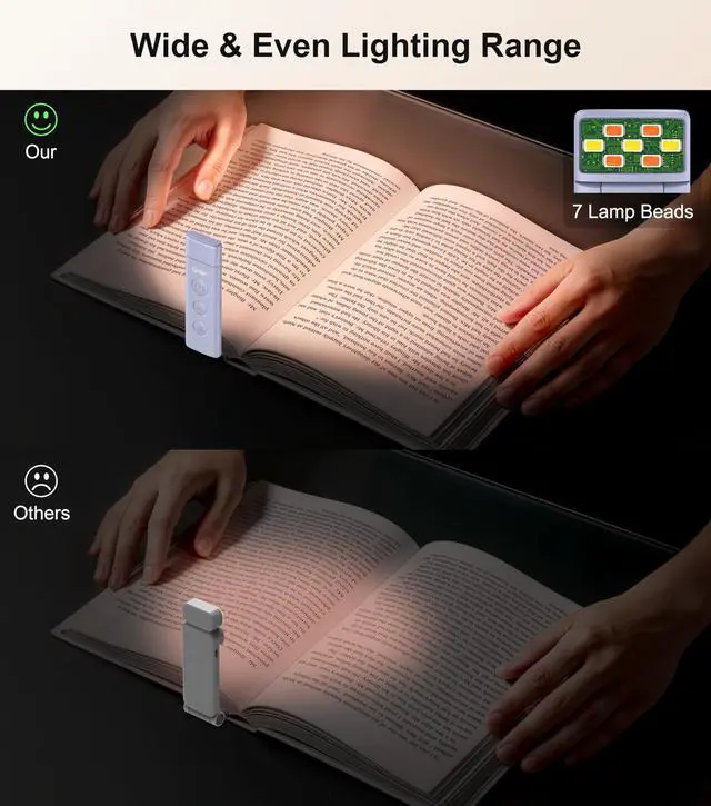 Alt view image 5 of 7 - Book Light Rechargeable, Eye Caring 3-Color & 5-Brightness Clip on LED Reading Light for Books in Bed- Stepless Dimming, Long Lasting, Compact Size Flexible Book Lamp for Bookworms-Purple