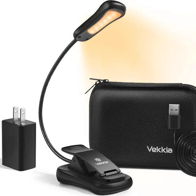 Main image of Book Light Set with Charger, Clip on Reading Light in Bed with 3 Brightness, Up to 60 Hrs, Rechargeable, Eye-Care Warm LED for Read Before Bed (Incl Travel Case, Cable)
