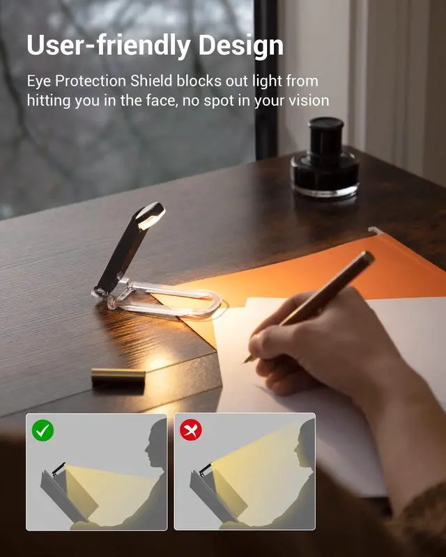 Alt view image 5 of 7 - USB Rechargeable Book Light for Reading in Bed, Warm White, Brightness Adjustable, LED Clip on Book Reading Lights, Perfect for Bookworms, Kids, Black