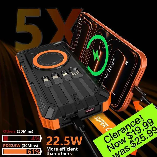 Alt view image 2 of 7 - Solar Charger Power Bank Clearance! 20000mah 15W Wireless Charger with PD22.5W Fast Charging Port, Portable Solar Panel Charger, Phone Charger Built-in 4 Cables Only $19.99