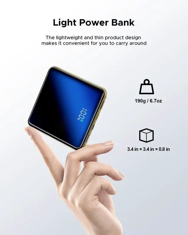 Alt view image 2 of 7 - 10000mAh Portable Charger, Built-in Cable Power Bank, 22.5W Fast Charging Power Supply, smart LED Display, Compact External Battery, Suitable for iPhone, Samsung, Tablet Computers