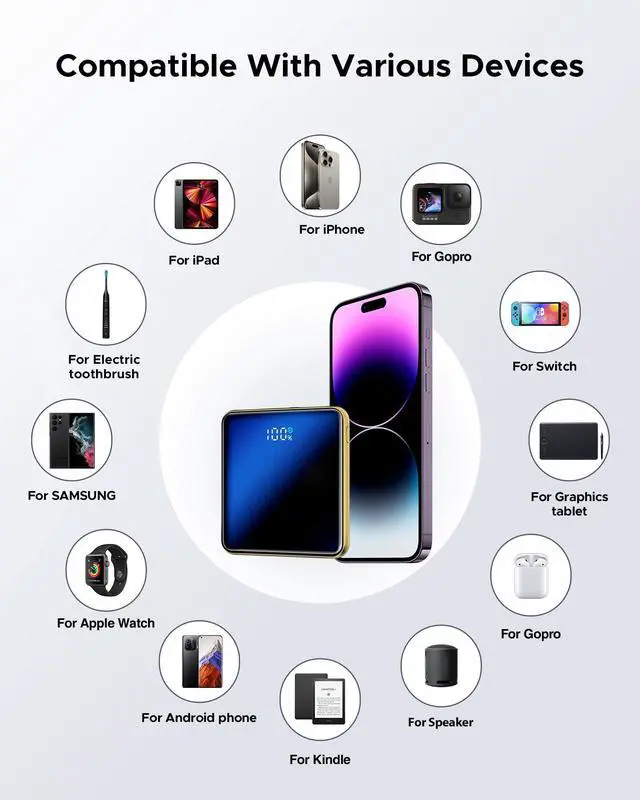 Alt view image 4 of 7 - 10000mAh Portable Charger, Built-in Cable Power Bank, 22.5W Fast Charging Power Supply, smart LED Display, Compact External Battery, Suitable for iPhone, Samsung, Tablet Computers