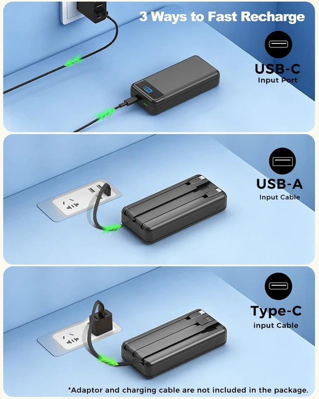 Alt view image 7 of 7 - Eliegntist Portable Charger Power Bank with Reinforced Built-in 3 Cables | 40000mAh, 22.5W PD Fast-Charge, 4 Output 3 Input, Digital Display, Compatible with iPhone 17 16 15 14 13 Android