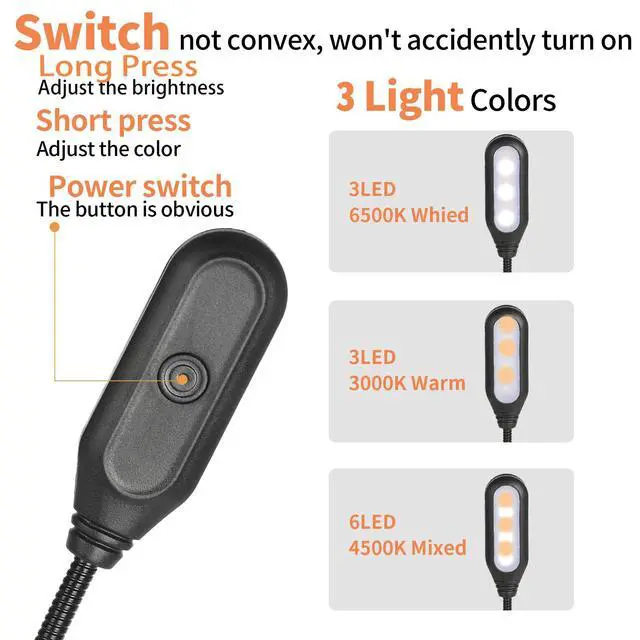 Alt view image 2 of 6 - USB-C Rechargeable Book Light for Reading in Bed 3 Pack, LED Book Lights with 3 Color Temperature Reading Light, Easily Clip on to a Small Mini Lightweight Book Lights for Read Book Lovers