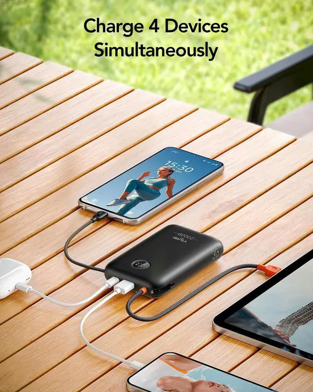 Alt view image 4 of 7 - Portable Charger 20000mAh 30W Fast Charging, Power Bank with Built-in USB C & Lighting Cables, LED Display Battery Pack Compatible with iPhone 17 16 15 14 Pro Max, iPad, Samsung Galaxy, Travel