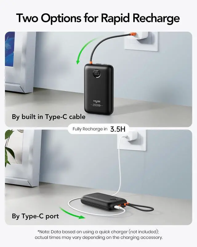 Alt view image 6 of 7 - Portable Charger 20000mAh 30W Fast Charging, Power Bank with Built-in USB C & Lighting Cables, LED Display Battery Pack Compatible with iPhone 17 16 15 14 Pro Max, iPad, Samsung Galaxy, Travel