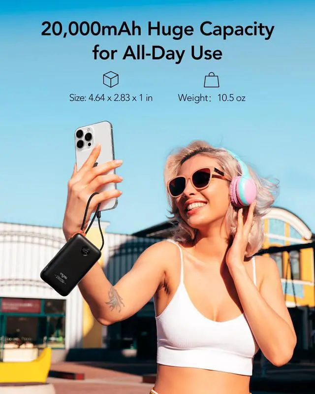 Alt view image 5 of 7 - Portable Charger 20000mAh 30W Fast Charging, Power Bank with Built-in USB C & Lighting Cables, LED Display Battery Pack Compatible with iPhone 17 16 15 14 Pro Max, iPad, Samsung Galaxy, Travel