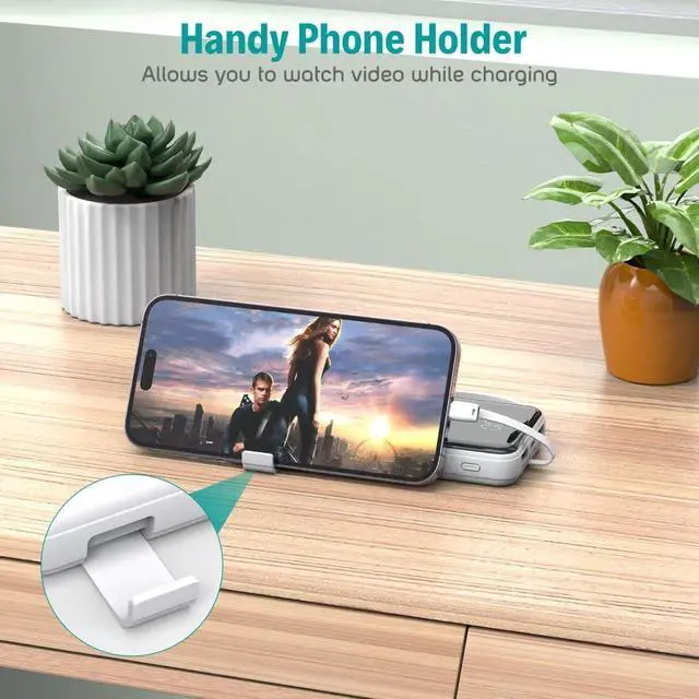 Alt view image 5 of 7 - Portable Charger with Built in Cables,10000mAh Slim USB C Power Bank,5 Output 3 Input LED Display High Speed External Battery Pack Travel Phone Charger for iPhone Samsung Pixel LG Moto iPad,White