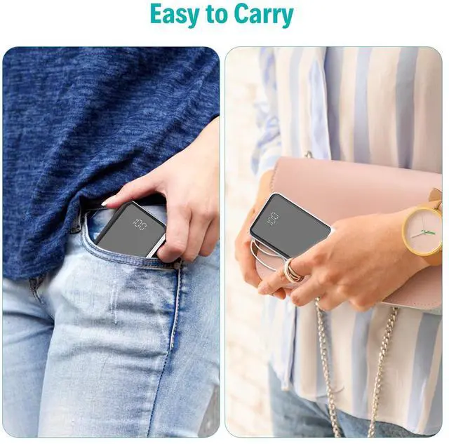 Alt view image 7 of 7 - Portable Charger with Built in Cables,10000mAh Slim USB C Power Bank,5 Output 3 Input LED Display High Speed External Battery Pack Travel Phone Charger for iPhone Samsung Pixel LG Moto iPad,White