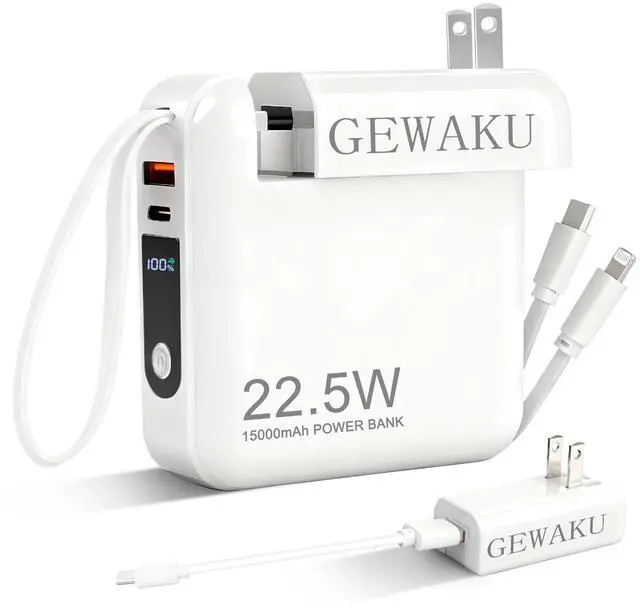 Main image of Detachable Wall Plug Portable Charger 15000mAh Power Bank 22.5W