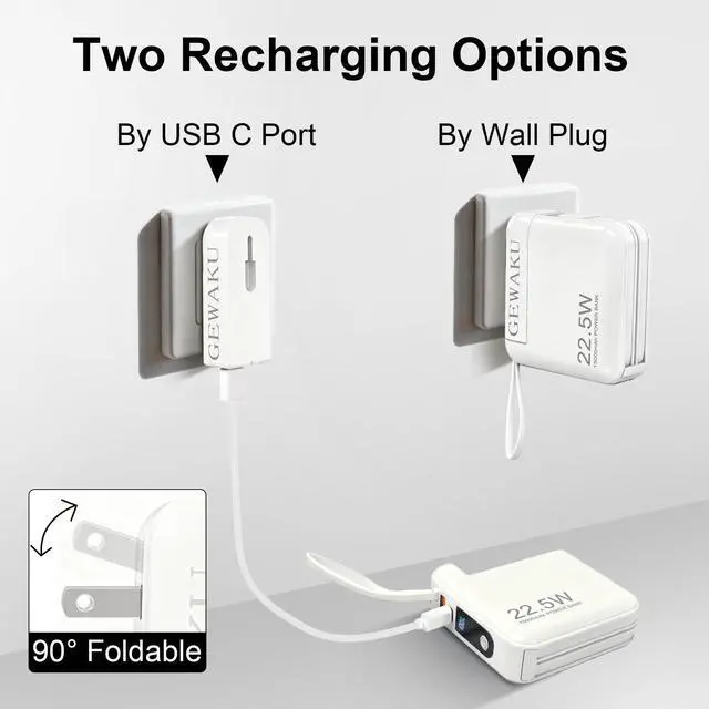 Alt view image 6 of 7 - Detachable Wall Plug Portable Charger 15000mAh Power Bank 22.5W