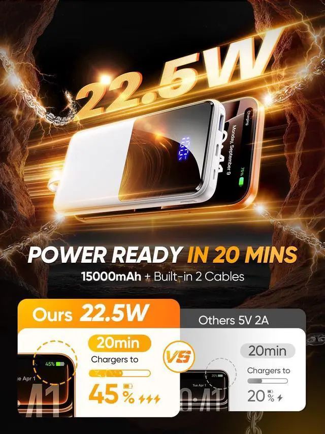Alt view image 4 of 7 - Portable Charger Power Bank 15000mAh Battery Pack with Built in Cable
