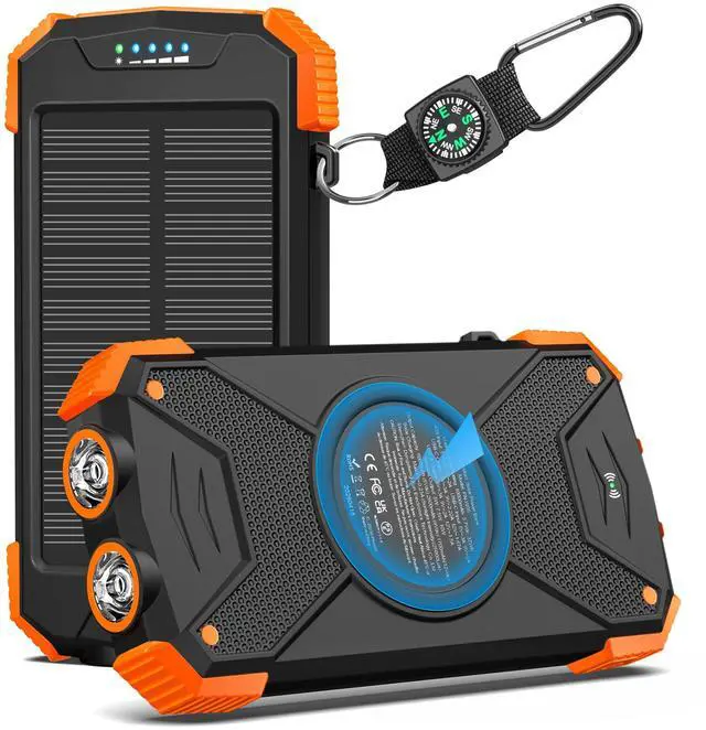 Main image of Solar Power Bank 10,000mAh, Portable Wireless Charger, 20W Fast Charging External Battery Pack with USB C for Cell Phones, Solar Panel Charging with Dual Flashlight for Camping