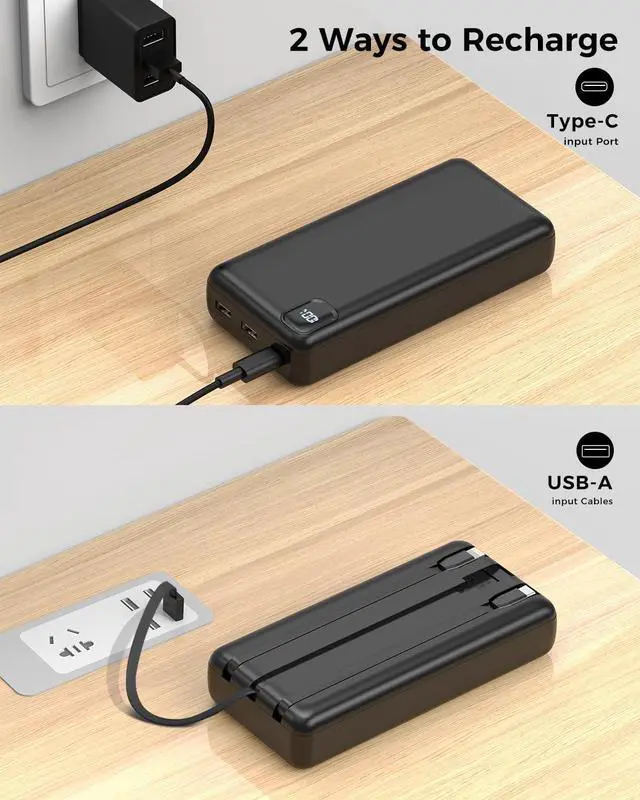 Alt view image 7 of 7 - Portable Charger Power Bank 50000mAh Battery Pack, Cell Phone Portable Power Bank Fast Charging, USB-C Battery Bank with Built in Cables, Travel Camping Essential Powerbank for iPhone Android iPad