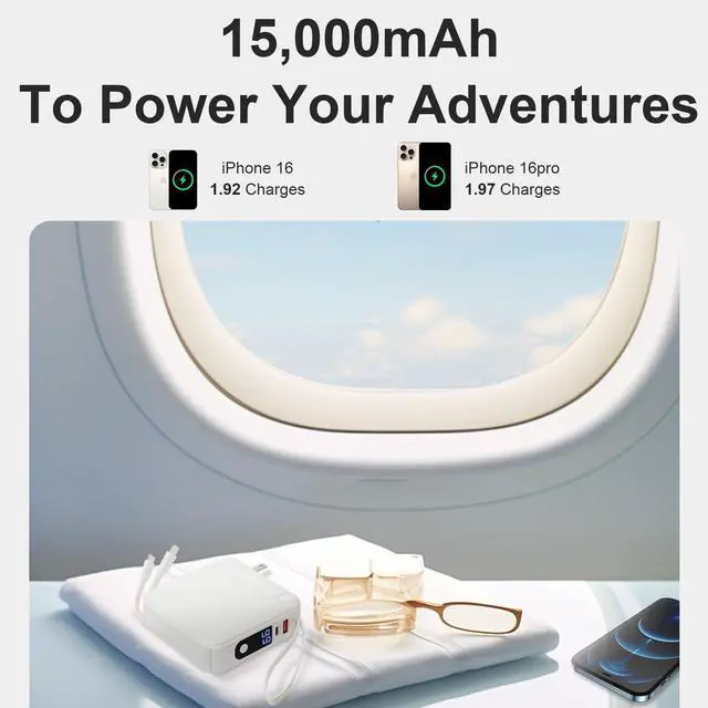 Alt view image 7 of 7 - Detachable Wall Plug Portable Charger 15000mAh Power Bank 22.5W