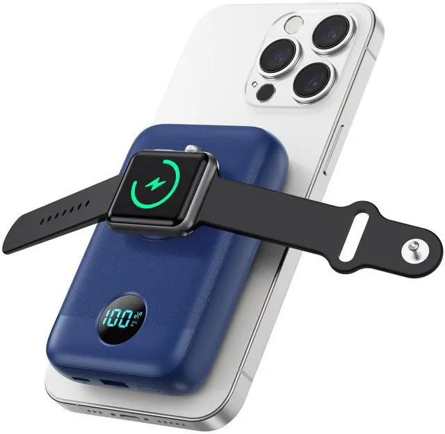 Main image of Magnetic Portable Charger for iPhone & iWatch,10800mAh 25W PD Fast Charging USB C Power Bank,4 Output Dual-Side Magnet Travel Essentials Battery Pack for iPhone 17/Air/16/15/14/13/12 Series (Blue)