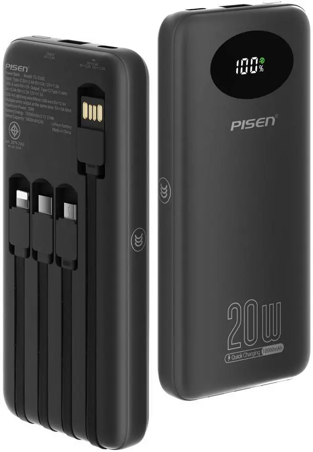 Main image of 3C Certified Power Bank - 10000mAh 20W Fast Charging Battery Pack with Built-in 4 Cable Smart LED Display Flight-Approved Portable Charger Travel Power Bank for iPhone, Samsung, iPad, Tablets