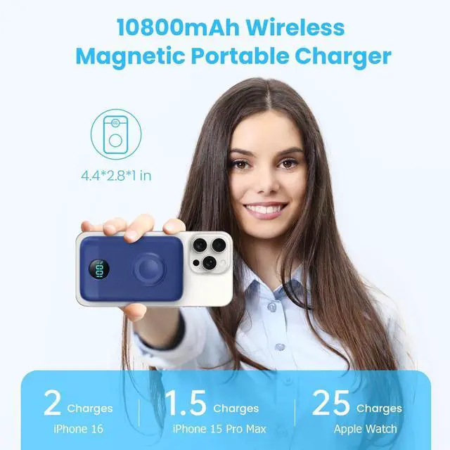 Alt view image 3 of 7 - Magnetic Portable Charger with Apple-Watch Charger,10800mAh 25W PD Fast Charging Wireless Power Bank,4 Outputs Travel Essential Battery Pack for Magsafe,iPhone 17/17 Pro Max/16/15/14/13/12 All Series