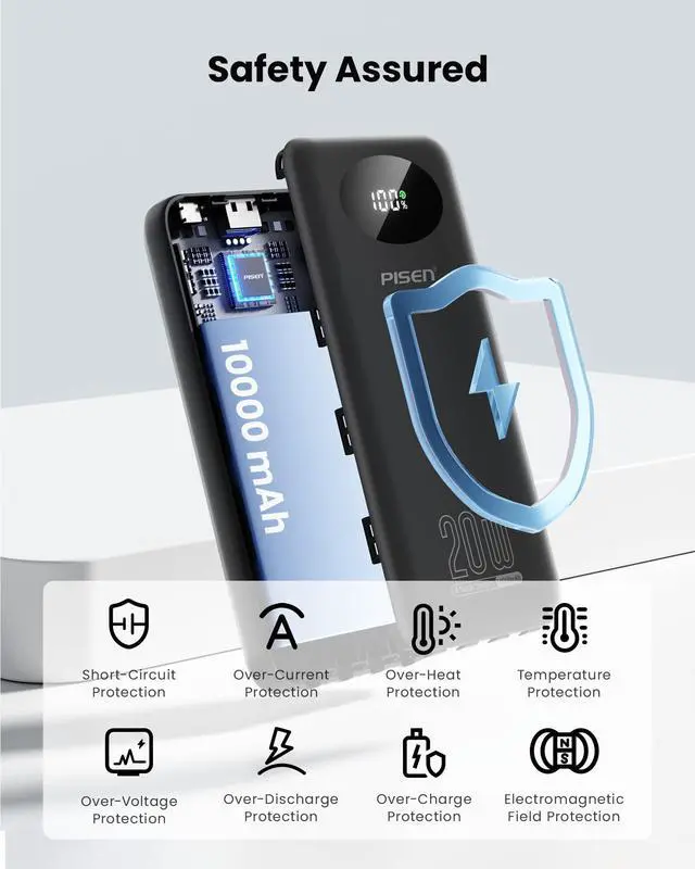 Alt view image 7 of 7 - 3C Certified Power Bank - 10000mAh 20W Fast Charging Battery Pack with Built-in 4 Cable Smart LED Display Flight-Approved Portable Charger Travel Power Bank for iPhone, Samsung, iPad, Tablets
