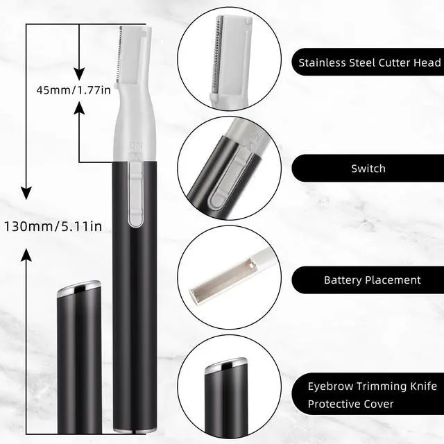 Alt view image 2 of 7 - Eyebrow Trimmer Face Shaver for Women Battery,Black | Precision Personal Trimmer, Prune Hair Removal for Eyebrows Neck Lips, Portable Electric Shaver with Replaceable