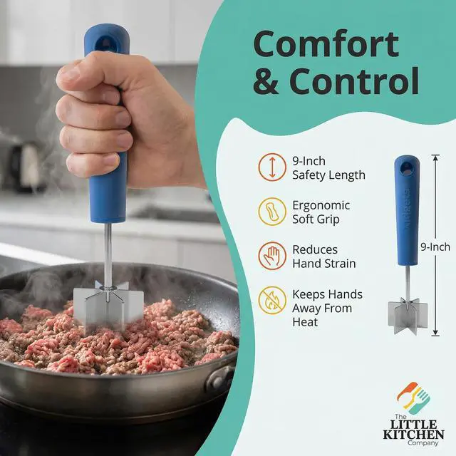 Alt view image 6 of 7 - Stainless Steel Meat Chopper & Masher, 6-Blade, Soft Grip, Dishwasher Safe