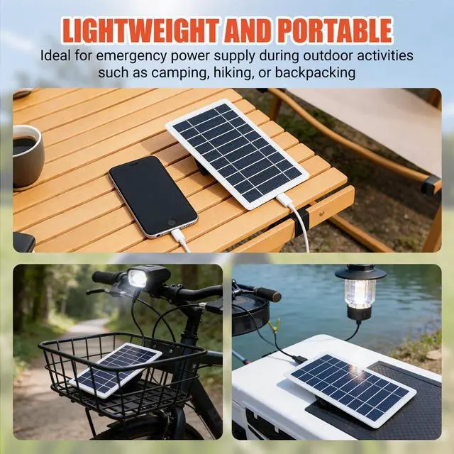 Alt view image 4 of 7 - 5W Solar Panel Charger, Solar Panels Professional Monocrystalline High Efficiency USB Solar Cell Maintainer for Laptops, Radios and Cell Phones with Solar Generator