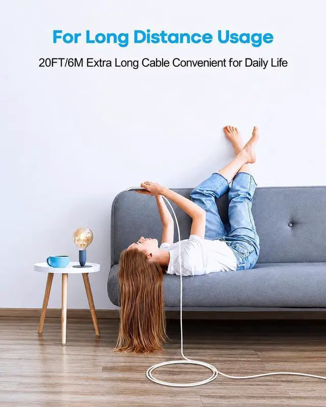 Alt view image 3 of 7 - White USB A to USB C Cable 20ft, Extra Long USB C Cable Fast Charging, USBC Charger Cord for iPhone 17 Air 16 15 Pro Max Plus, for Samsung Galaxy S21 Note 10
