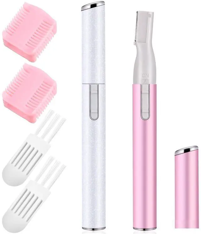 Main image of 2 Pcs Electric Eyebrow Trimmer Women Precision Face Razors Mini Shaver with Comb Christmas Women Gift Battery Operated Personal Epilator for Face Neck Fuzz Lips Leg(White, Pink)