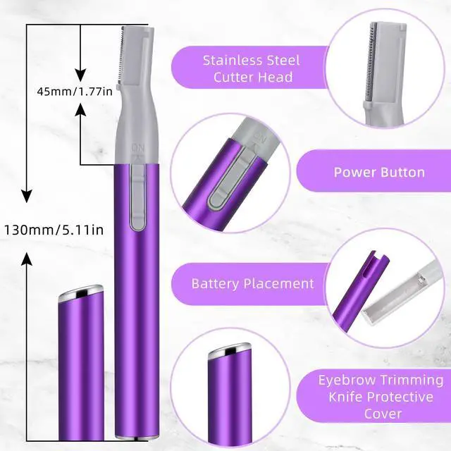 Alt view image 2 of 7 - 2 Pcs Electric Eyebrow Trimmer Women Precision Face Razors Mini Shaver with Comb Christmas Women Gift Battery Operated Personal Epilator for Face Neck Fuzz Lips Leg(Sky Blue, Purple)