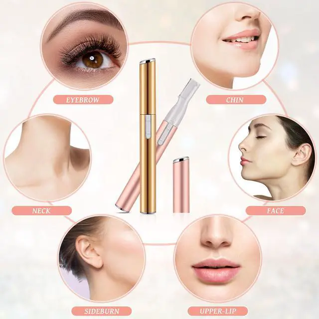 Alt view image 5 of 7 - 2 Pcs Electric Eyebrow Trimmer Women Precision Face Razors Mini Shaver with Comb Christmas Women Gift Battery Operated Personal Epilator for Face Neck Fuzz Lips Leg(Gold, Light Pink)