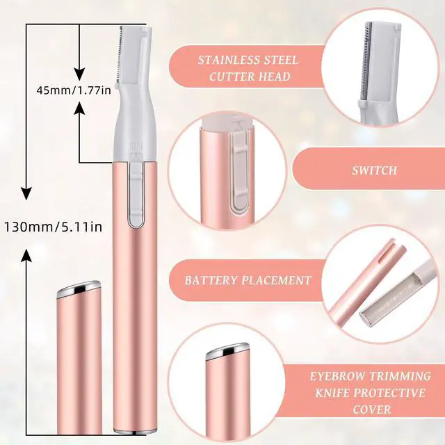 Alt view image 2 of 7 - 2 Pcs Electric Eyebrow Trimmer Women Precision Face Razors Mini Shaver with Comb Christmas Women Gift Battery Operated Personal Epilator for Face Neck Fuzz Lips Leg(Gold, Light Pink)