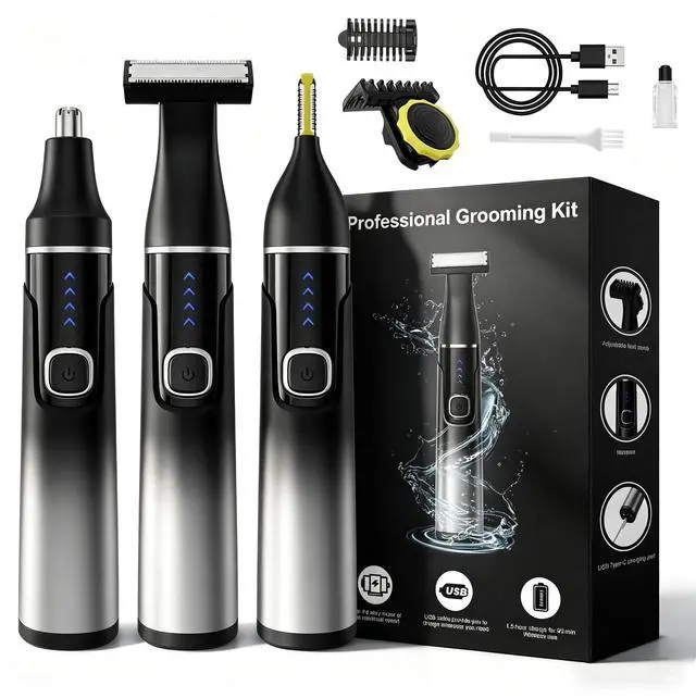 Main image of 3-in-1 Body Groomer for Men, Waterproof Trimmer for Groin & Sensitive | Body groomer for groin sensitive areas. Nose ear eyebrow trimmer. USB-C, cordless travel.