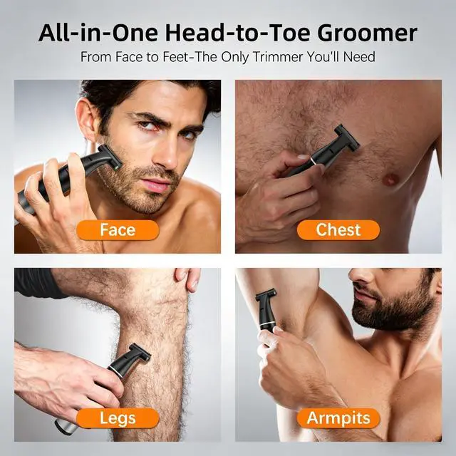 Alt view image 2 of 7 - 3-in-1 Body Groomer for Men, Waterproof Trimmer for Groin & Sensitive | Body groomer for groin sensitive areas. Nose ear eyebrow trimmer. USB-C, cordless travel.