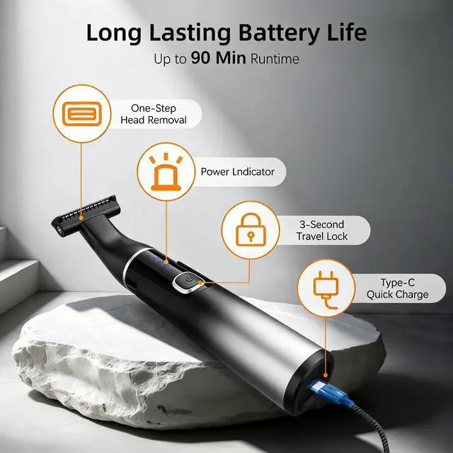Alt view image 6 of 7 - 3-in-1 Body Groomer for Men, Waterproof Trimmer for Groin & Sensitive | Body groomer for groin sensitive areas. Nose ear eyebrow trimmer. USB-C, cordless travel.