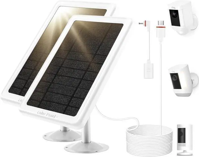 Alt view image 2 of 7 - 5W Solar Panel for Ring Camera, 2 P Solar Charger Compatible with Rings Spotlight &All-New Stick Up Outdoor Cam Battery, 10ft Long Cable with USB-C to Ring Barrel Plug Adapter