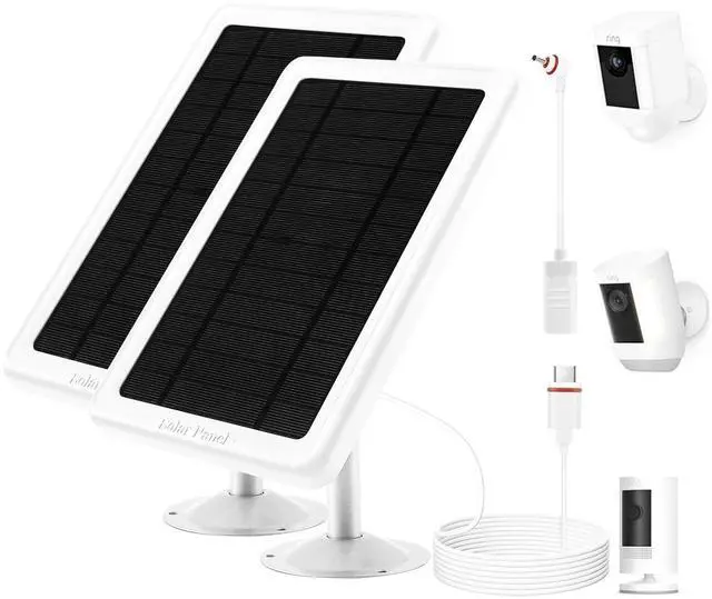 Main image of 5W Solar Panel for Ring Camera, 2 P Solar Charger Compatible with Rings Spotlight &All-New Stick Up Outdoor Cam Battery, 10ft Long Cable with USB-C to Ring Barrel Plug Adapter